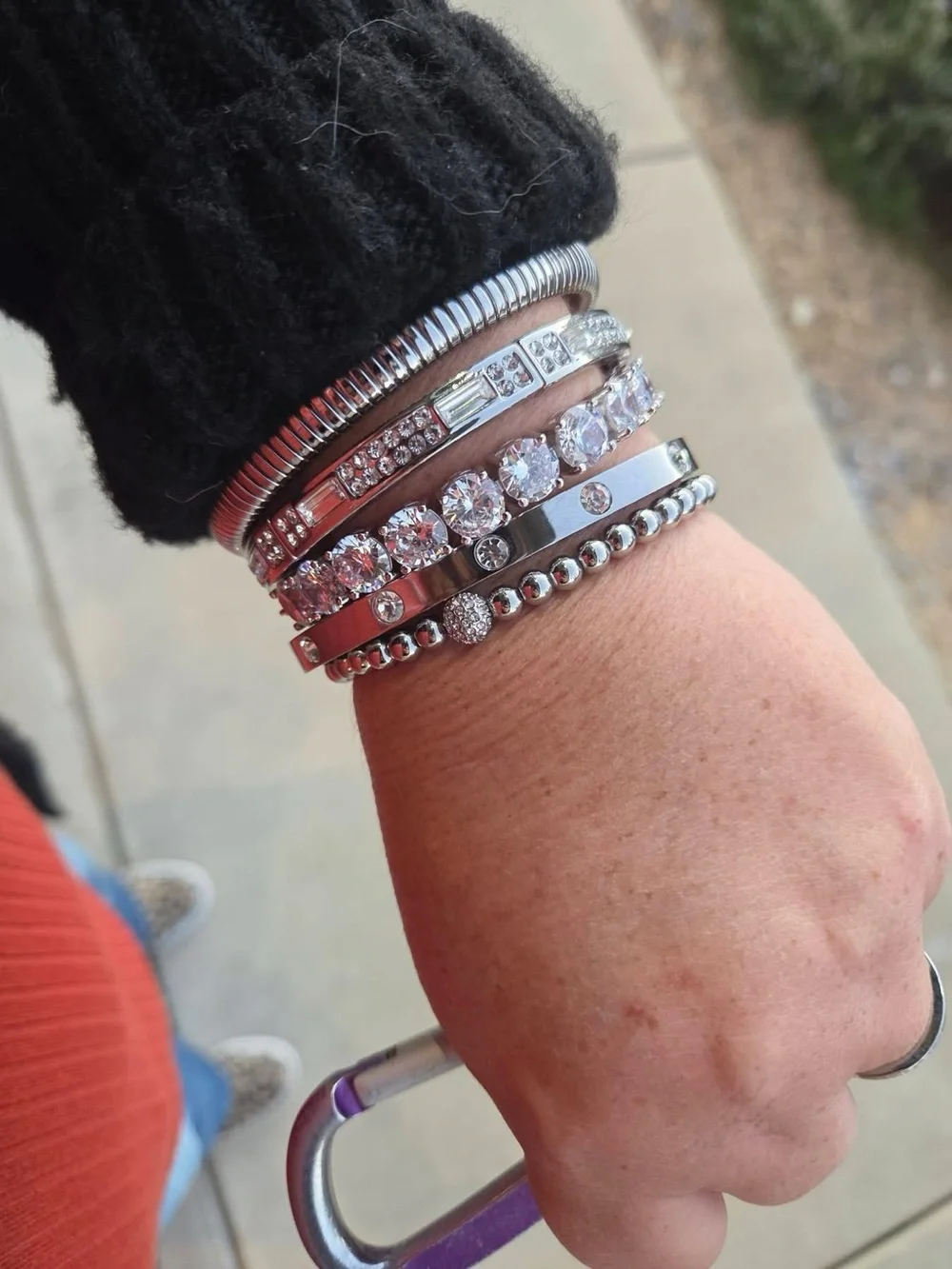 Park Lane MARS Silver Beaded Bracelet, Crystal Pavé Bead, Stretch to Fit, NWT
